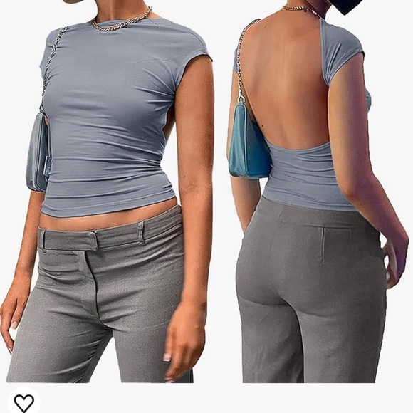 Women's Sexy Backless Y2K Crop Tee Short Sleeve Slim‎ Fit Crewneck Summer Casual - Picture 1 of 6